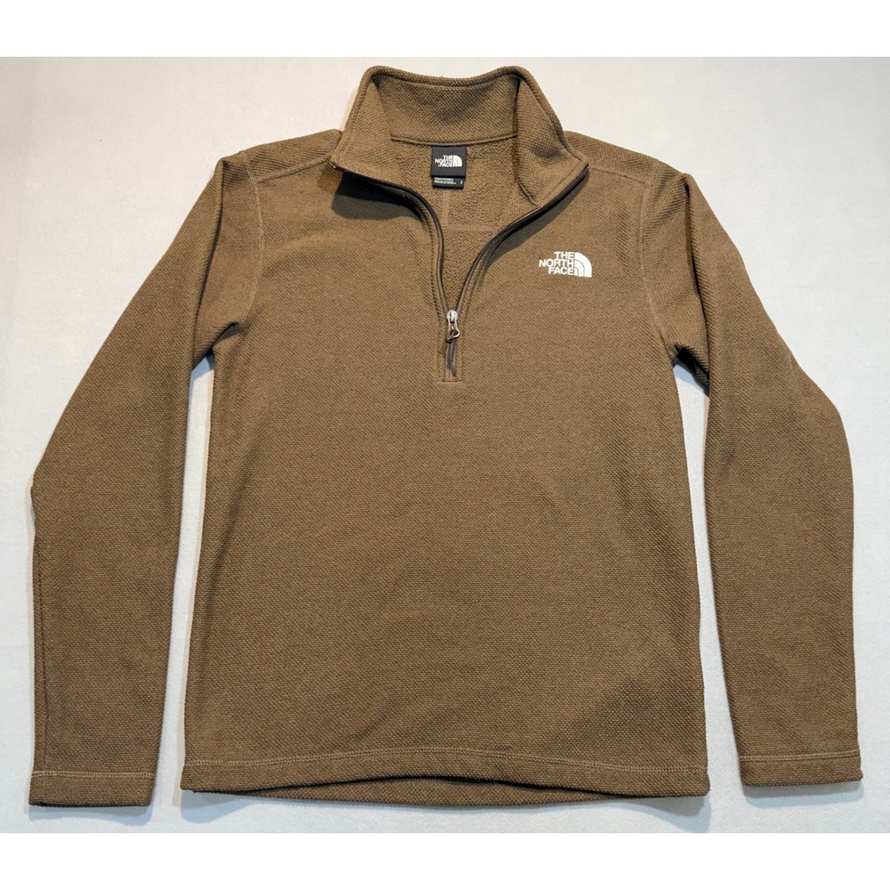 The North Face Mens Waffle Pullover Quarter Zip Waffle Fleece Brown Small